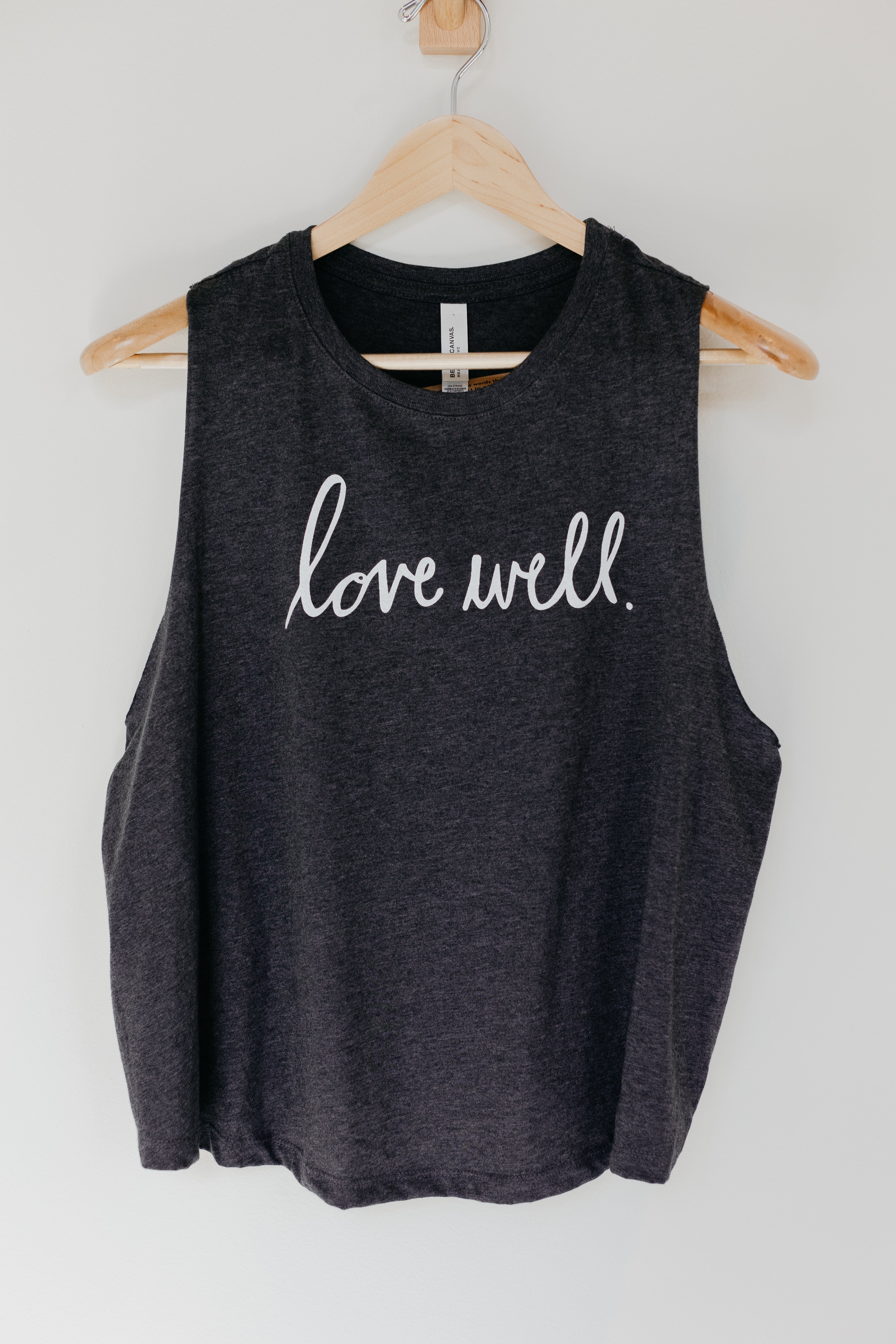Ladies Dk. Heather Grey Waist High Boxy Tank