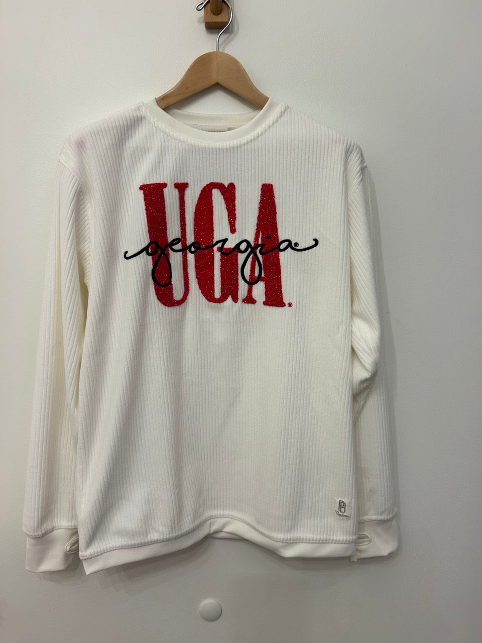 UGA White Corded Crew