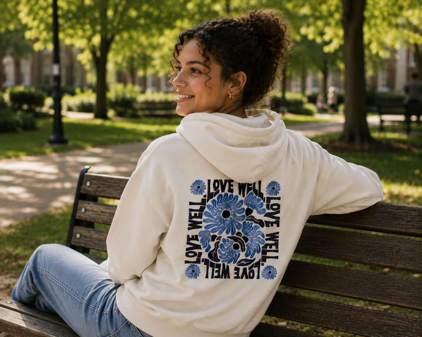 Blue/Ivory Love Well Embroidered Hoodie