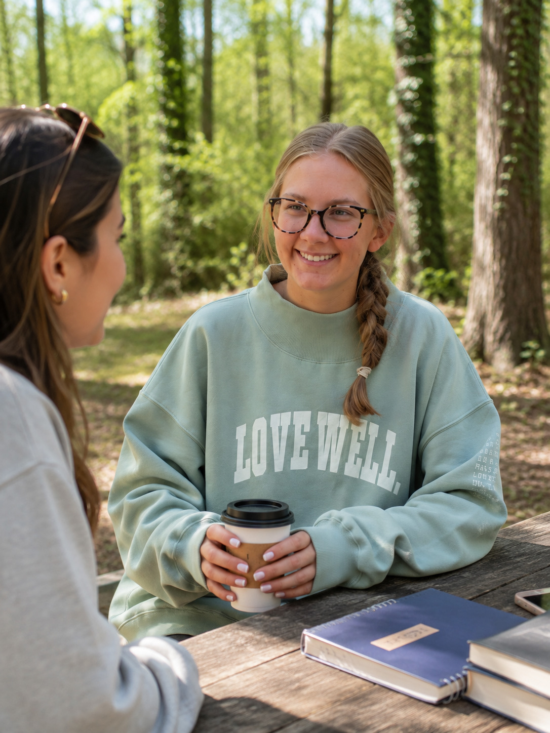Misty Sage Love Well Mock Neck Sweatshirt