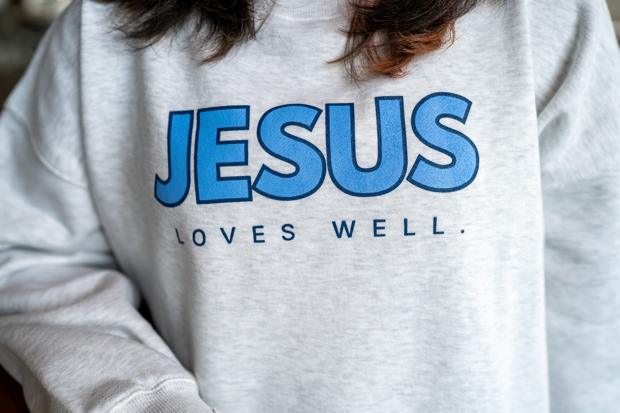Gray/Blue Jesus Loves Well Mock Neck Sweatshirt