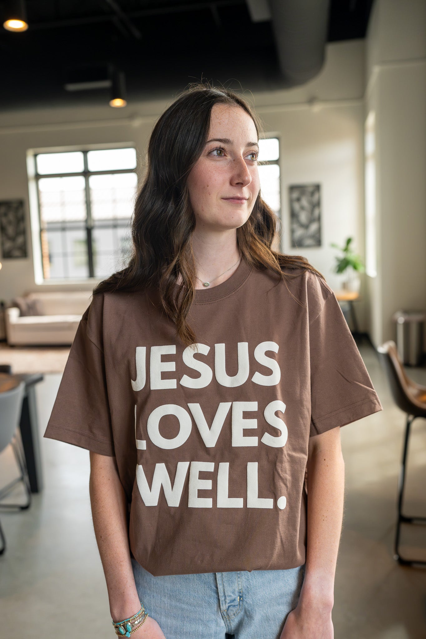 Cocoa Jesus Loves Well Front Tee