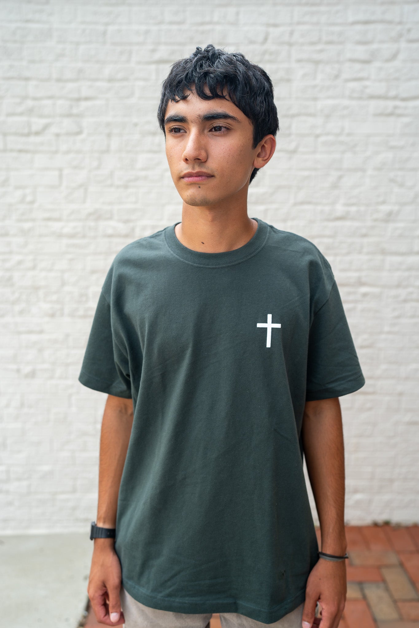 Hunter Green Jesus Loves Well Cross Tee