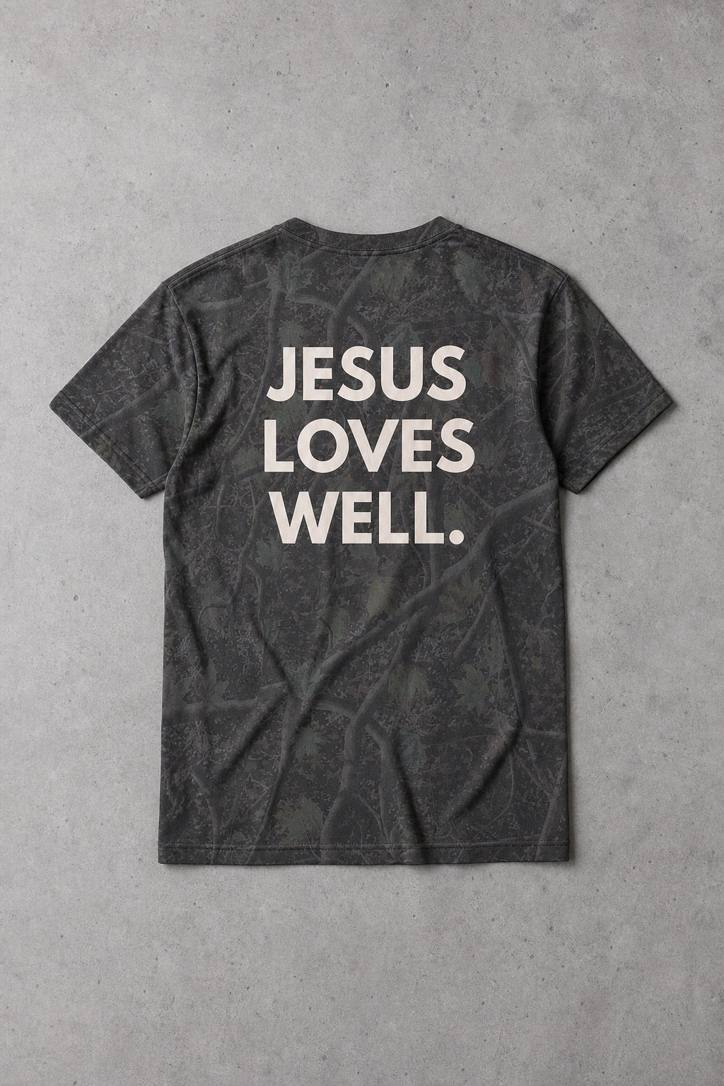 Dark Camo Jesus Loves Well Cross Tee