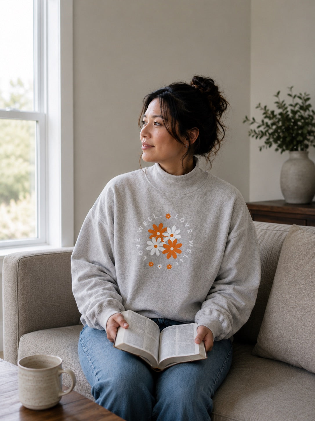 Tangerine/Gray Love Well Mock Neck Sweatshirt
