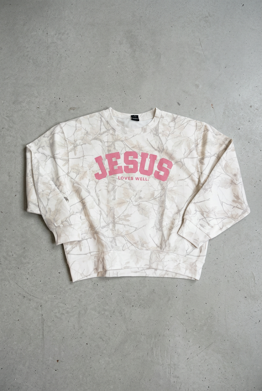 Faded Camo Jesus Loves Well Crew