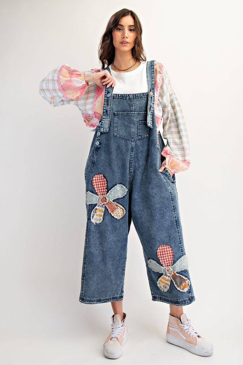 Denim Overalls - Vintage Blue Flower Patch