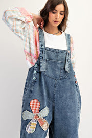 Denim Overalls - Vintage Blue Flower Patch