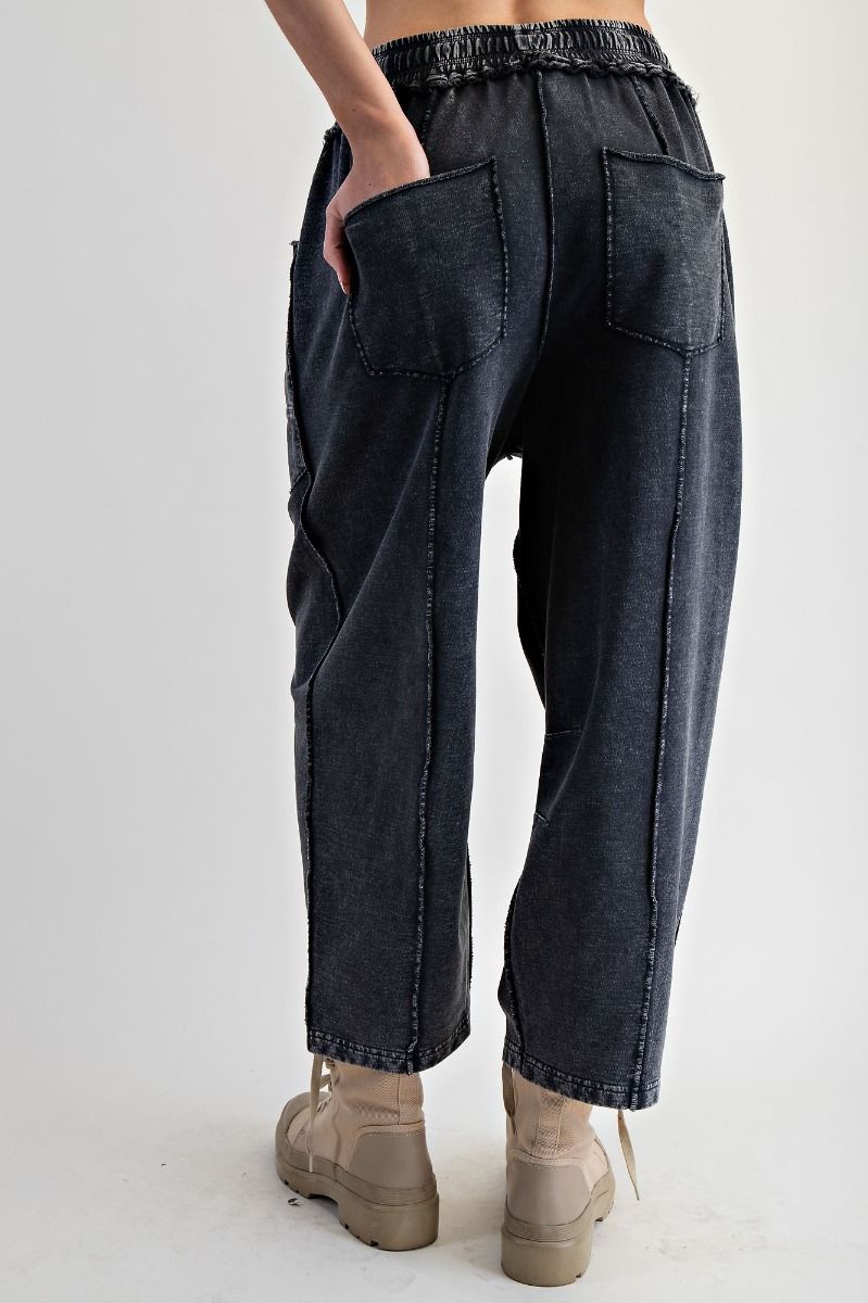 MINERAL WASHED TERRY KNIT BARREL PANTS
