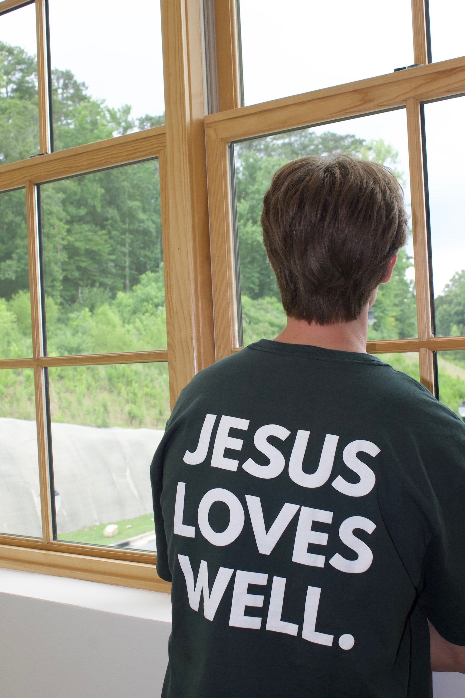 Hunter Green Jesus Loves Well Cross Tee