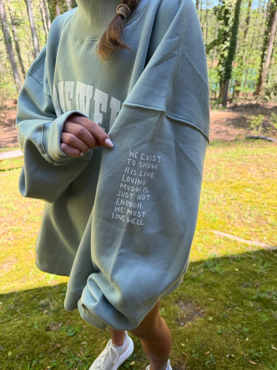 Misty Sage Love Well Mock Neck Sweatshirt