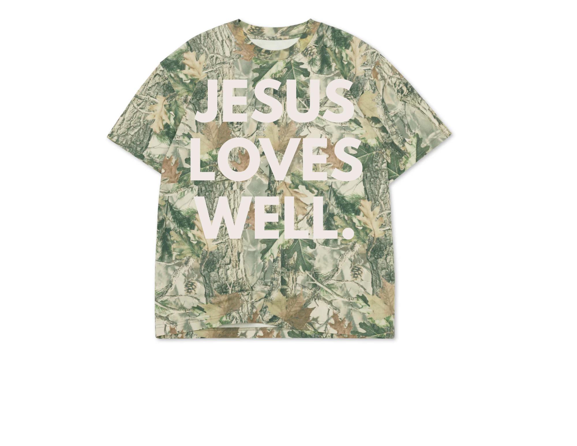 Vintage Wood Camo Jesus Loves Well- Front