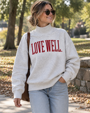 Appliqué Oversized Mock Neck - Gray/Red