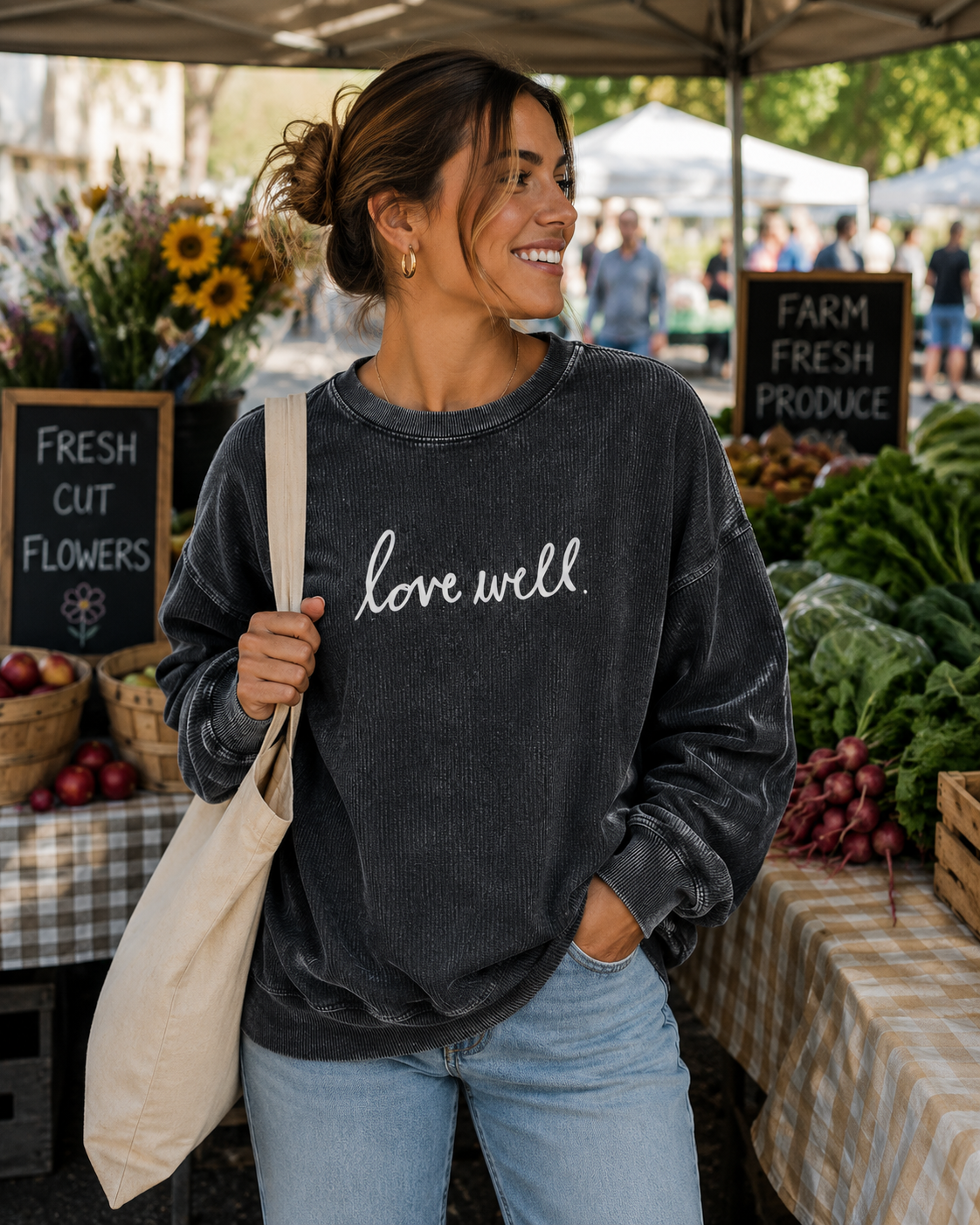 Washed Black Love Well Corded Crew
