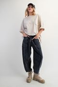 MINERAL WASHED TERRY KNIT BARREL PANTS