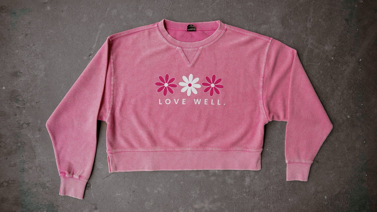 Love Well Daisy Boxy Corded Crew in Bubblegum Pink