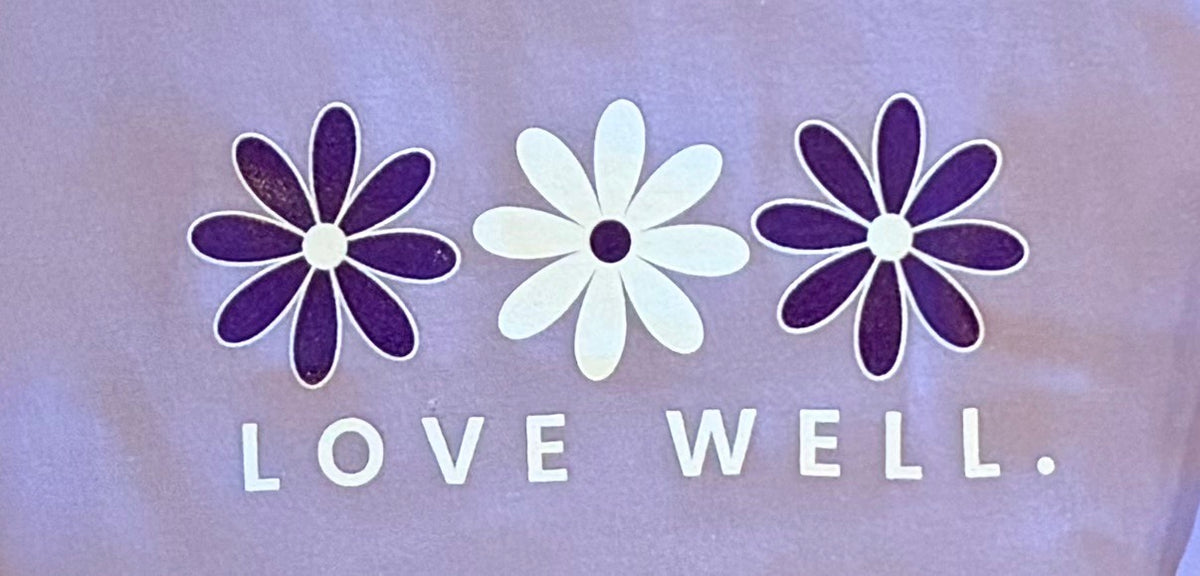 Love Well Floral Script Mock Neck Sweatshirt in Lavender