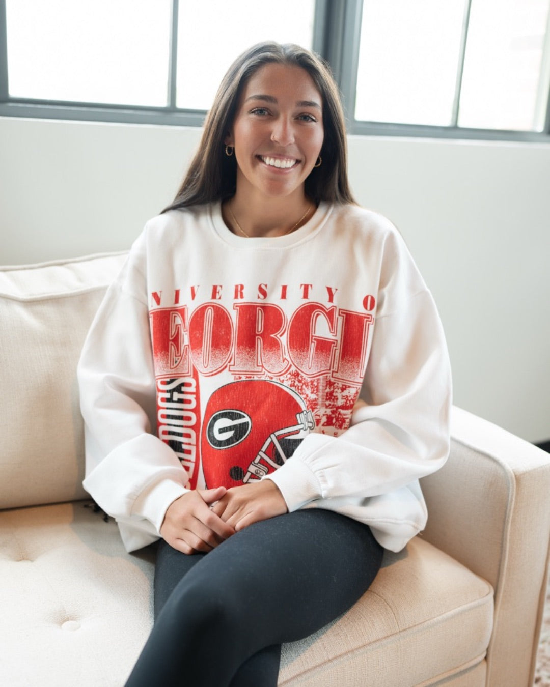 Love Well Georgia Bulldogs Zone Sweatshirt in White/Red