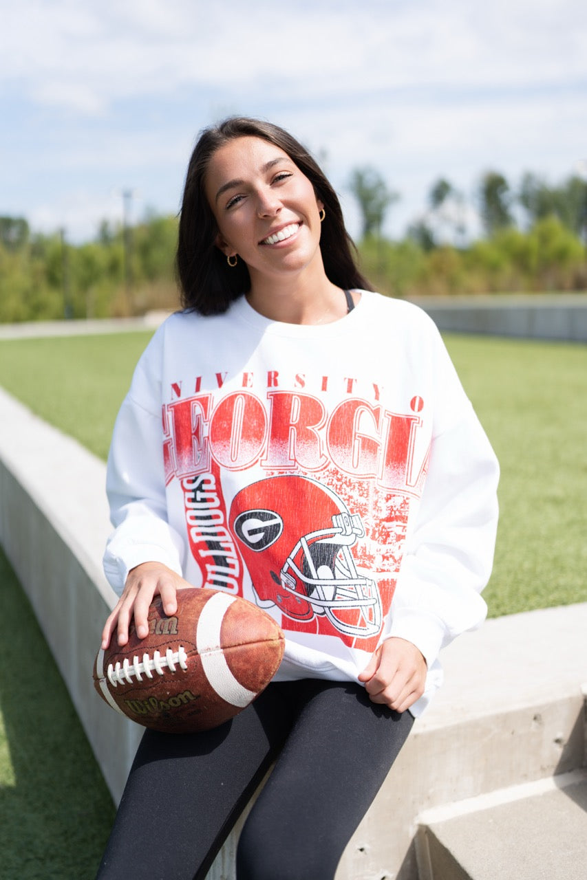 Love Well Georgia Bulldogs Zone Sweatshirt in White/Red