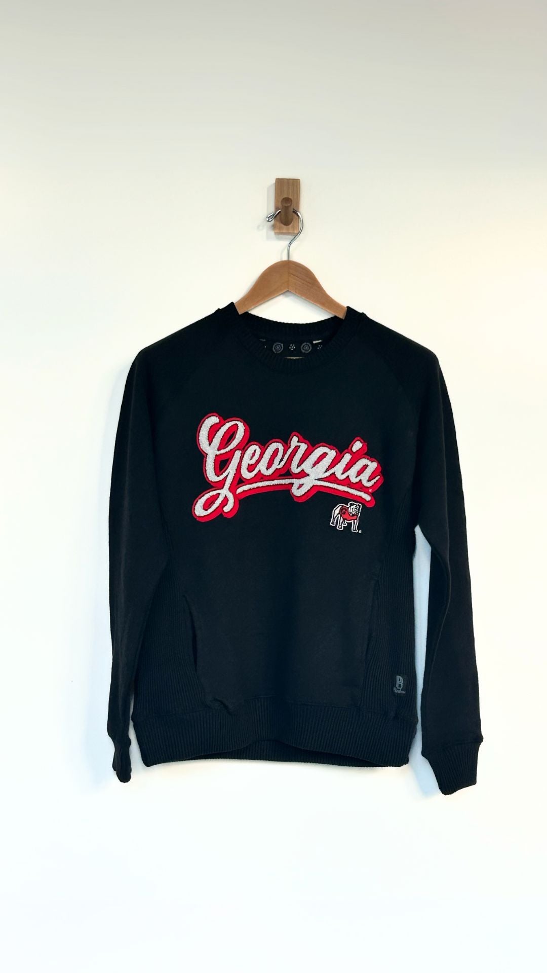 Love Well Georgia Chenille Embroidered Sweatshirt in Black, front view