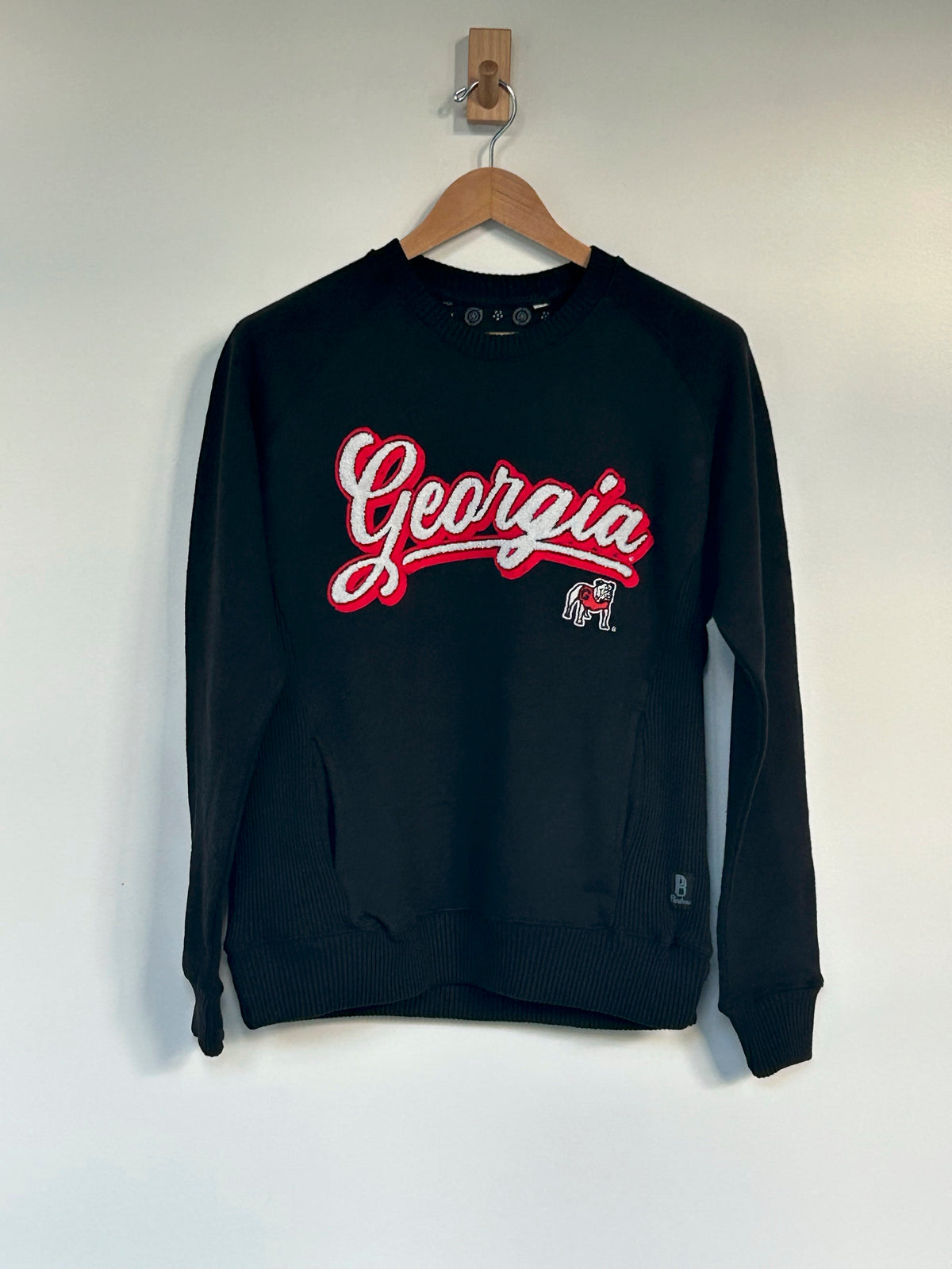 Love Well Georgia Chenille Embroidered Sweatshirt in Black, front view