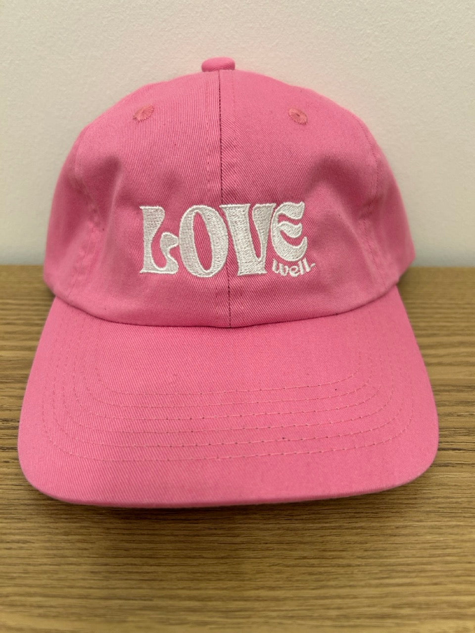 Love Well Groovy Baseball Hat, close-up detail