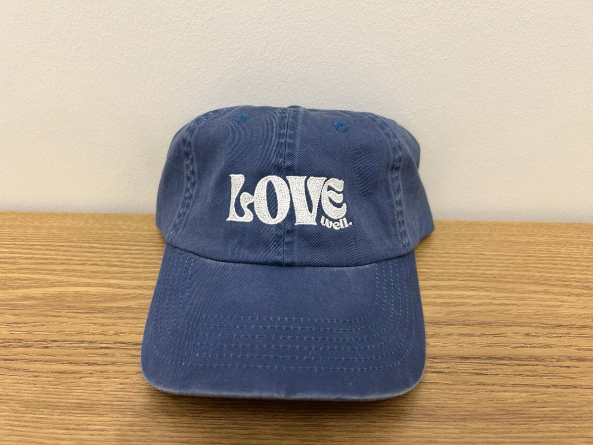 Love Well Groovy Baseball Hat, close-up detail