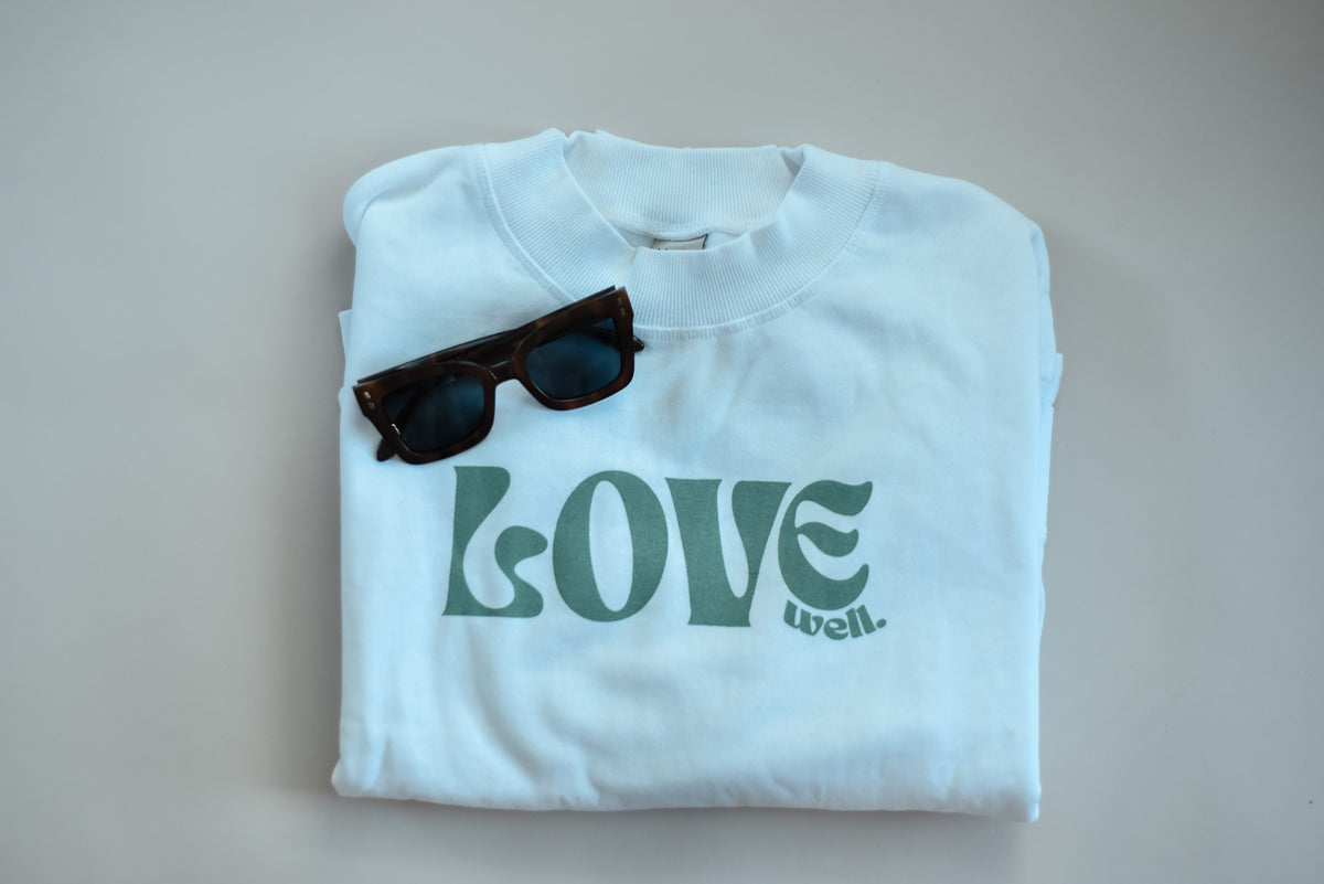 Love Well Groovy Boxy Mock Neck in White