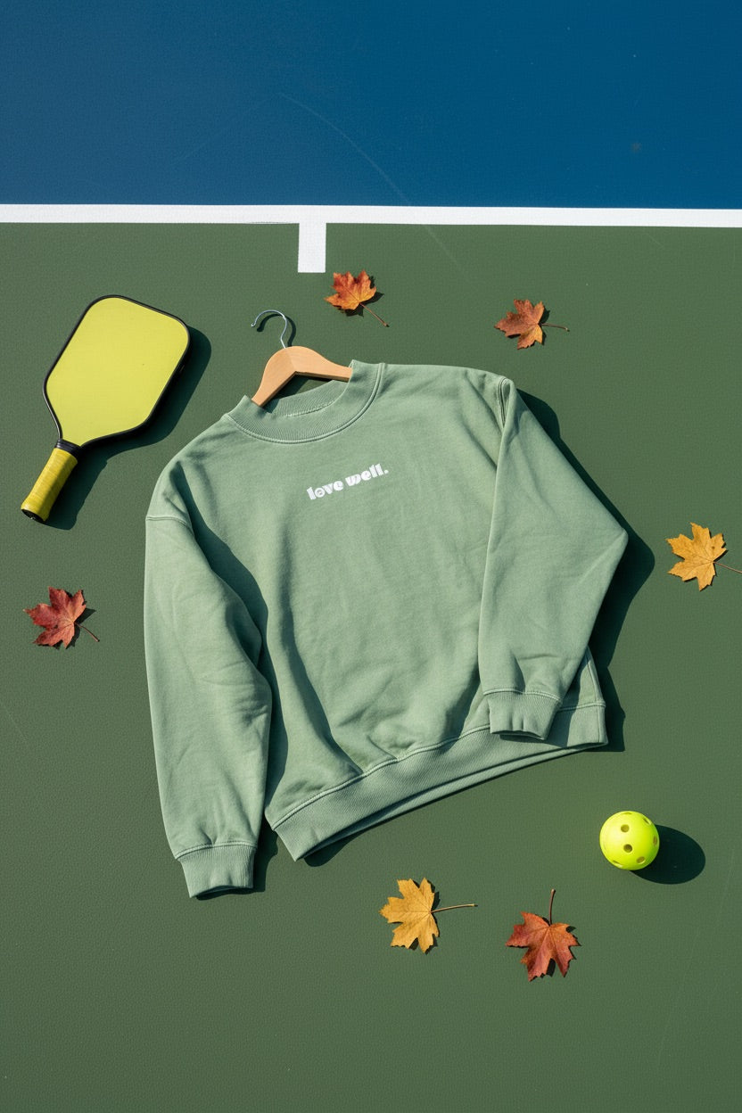 Love Well Groovy Daisy Mock Neck Sweatshirt in Sage Wash