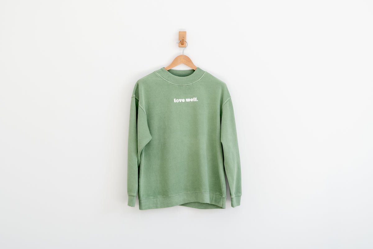 Love Well Groovy Daisy Mock Neck Sweatshirt in Sage Wash