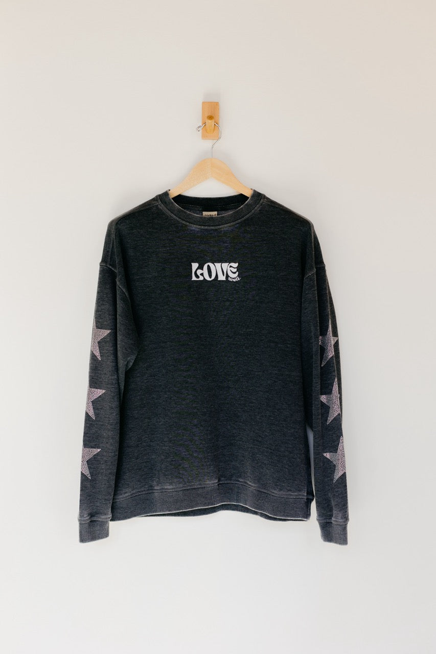 Love Well Groovy Rhinestone Sweatshirt in Black