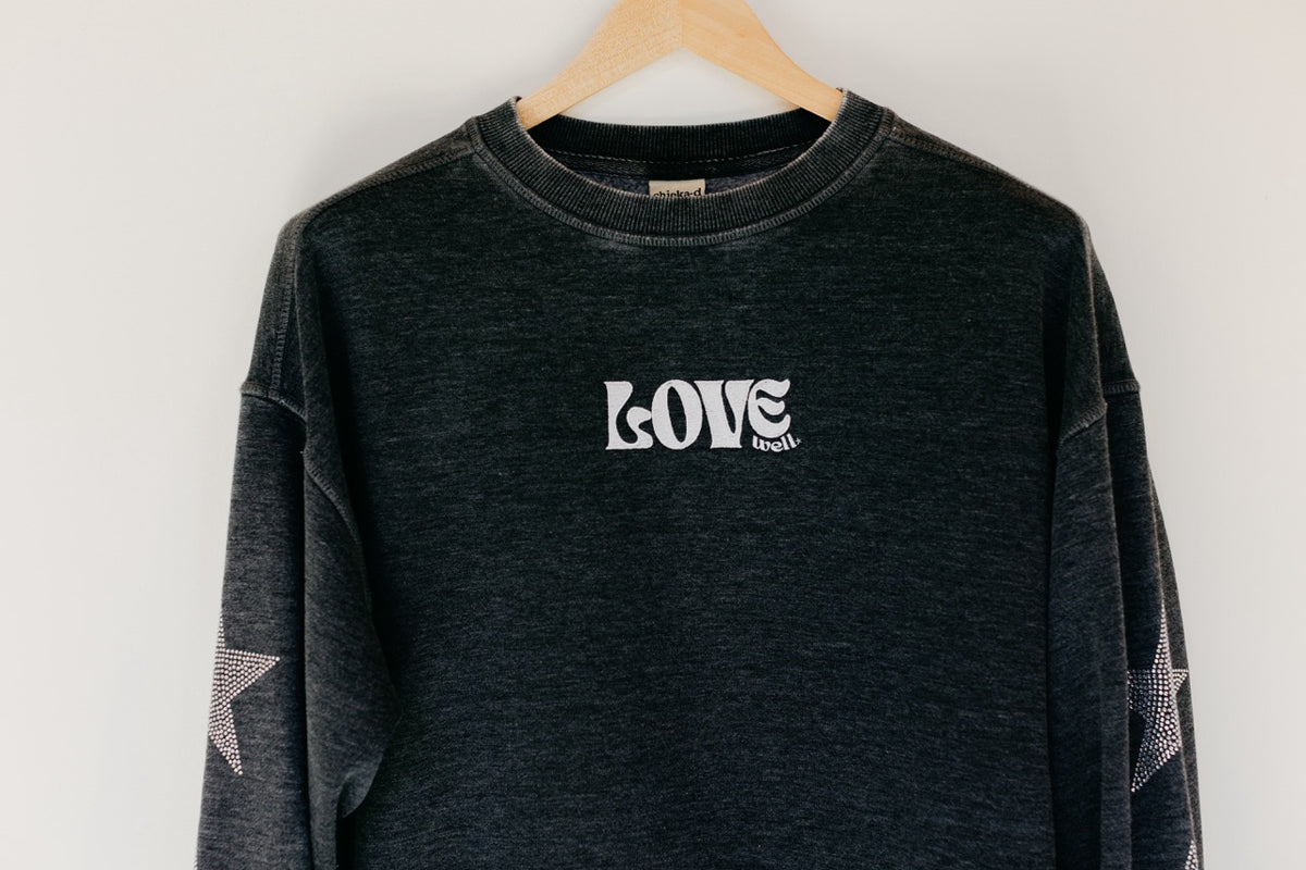 Love Well Groovy Rhinestone Sweatshirt in Black