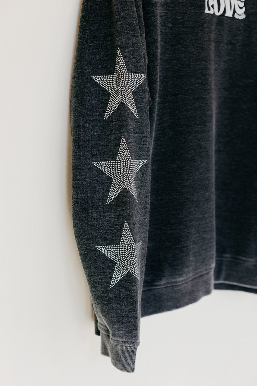 Love Well Groovy Rhinestone Sweatshirt in Black