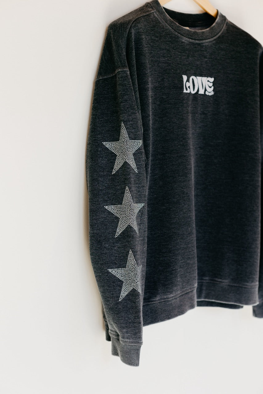 Love Well Groovy Rhinestone Sweatshirt in Black
