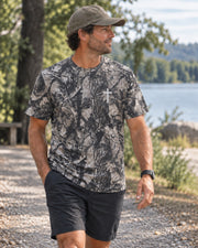 Love Well Jesus Loves Well Chest Cross Boxy Tee in Greywood Camo, front view
