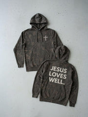 Love Well Jesus Loves Well Chest Cross Hoodie in Darkwood Camo