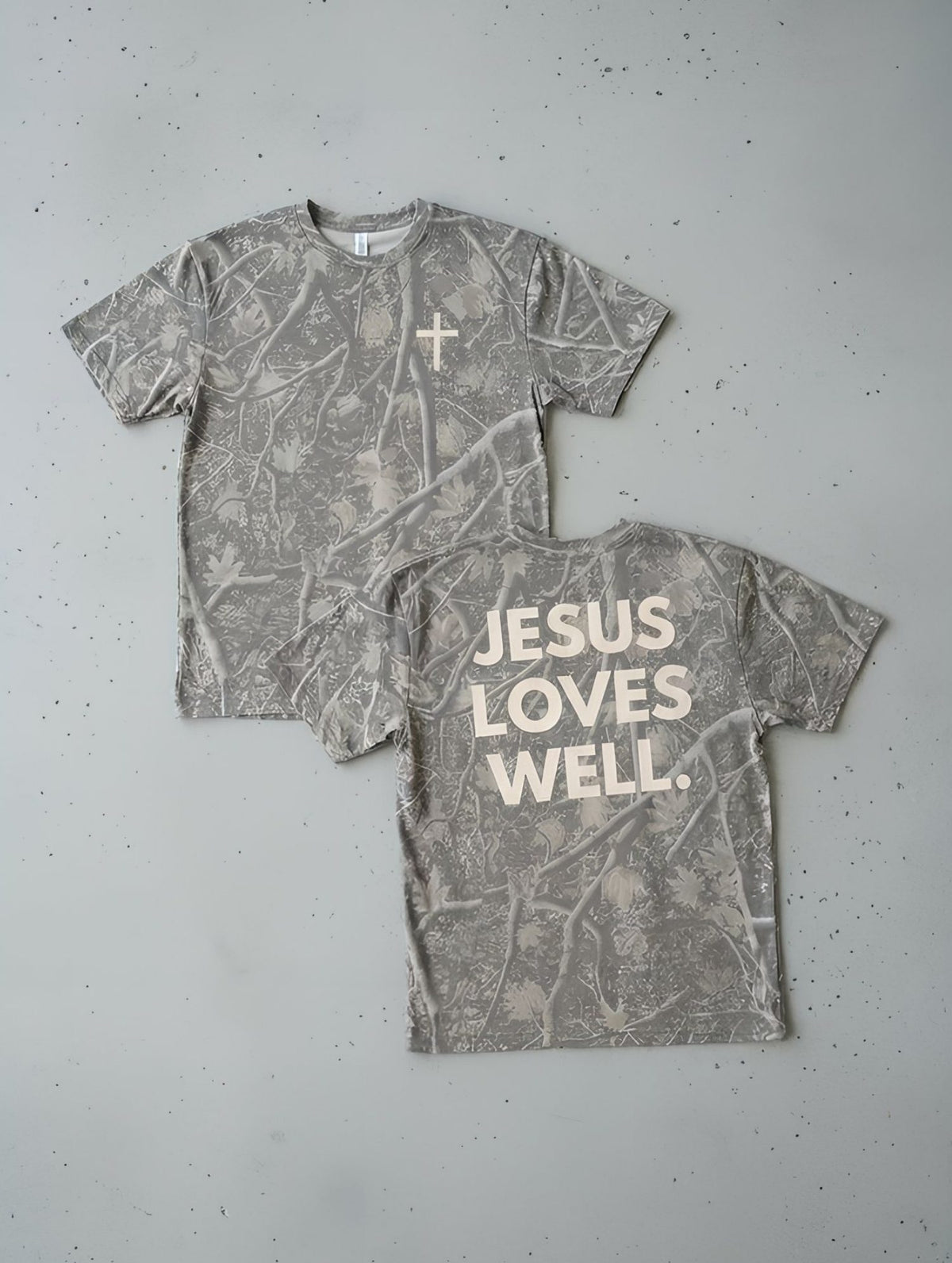 Love Well Jesus Loves Well Chest Cross Tee in Deadwood Camo