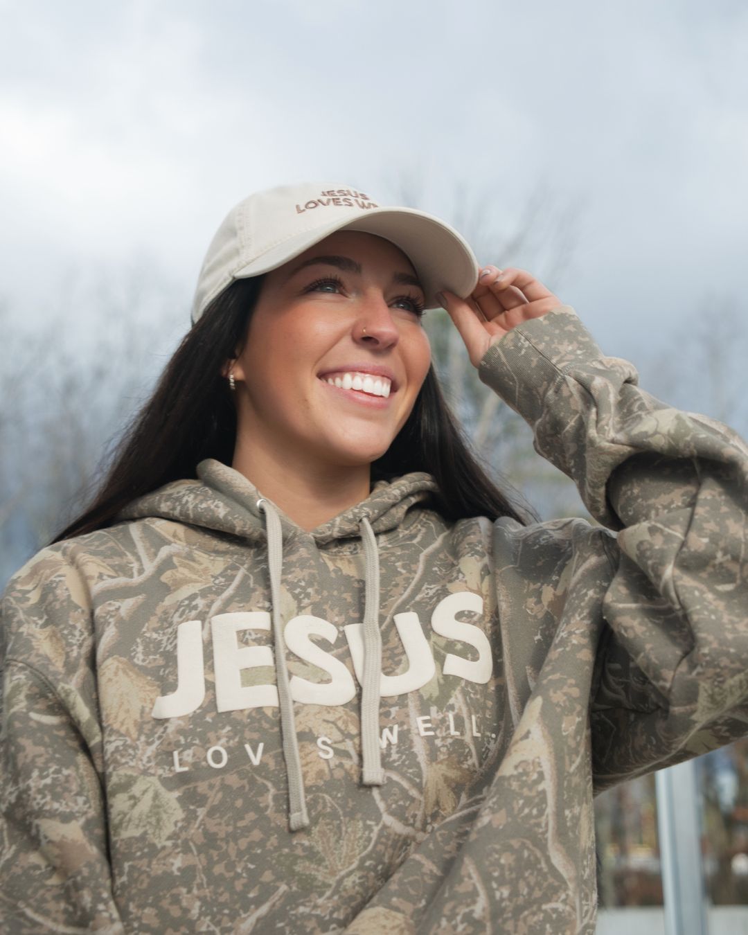 Love Well Jesus Loves Well Wordmark Hoodie in Deadwood Camo