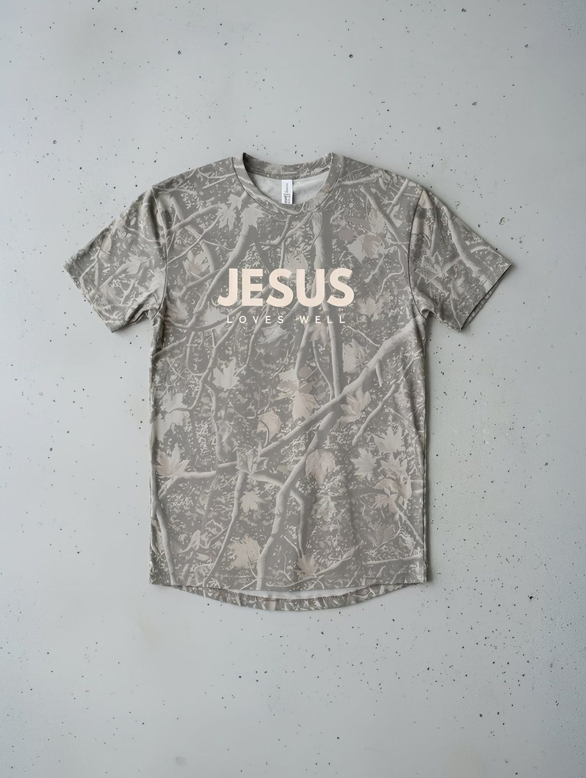 Love Well Jesus Loves Well Wordmark Tee in Deadwood Camo