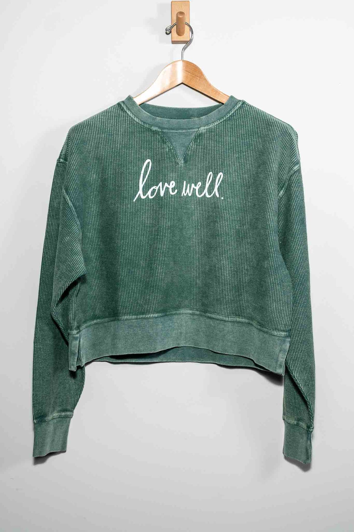 Love Well Original Script Boxy Corded Crew in Pine
