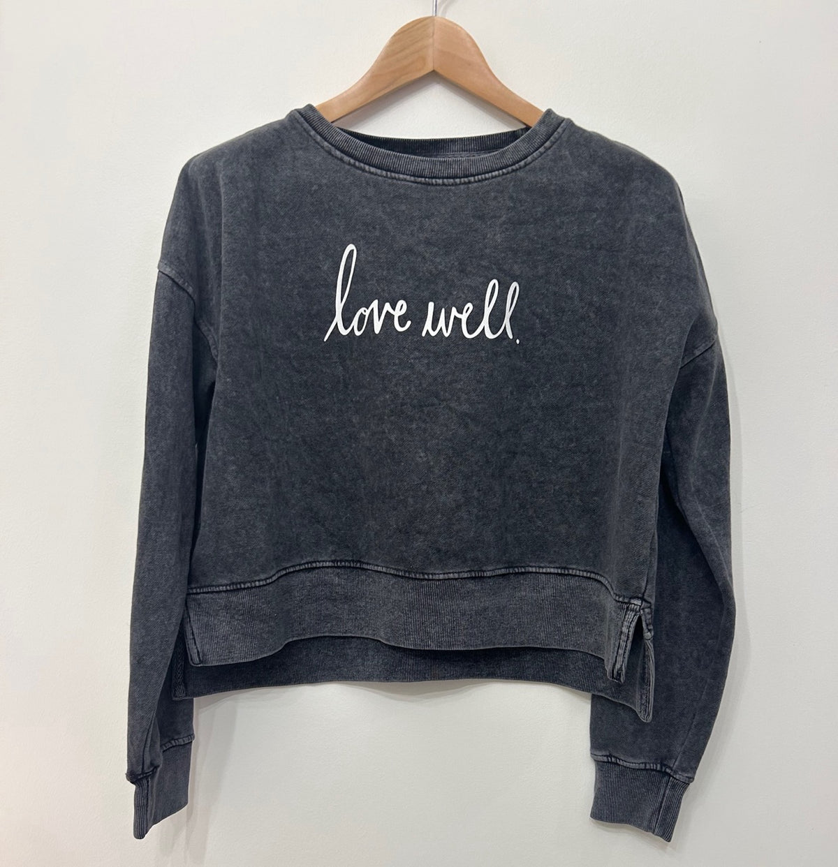 Love Well Original Script Boxy Crew Sweatshirt in Smoke Salt Wash