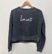 Love Well Original Script Boxy Crew Sweatshirt in Smoke Salt Wash