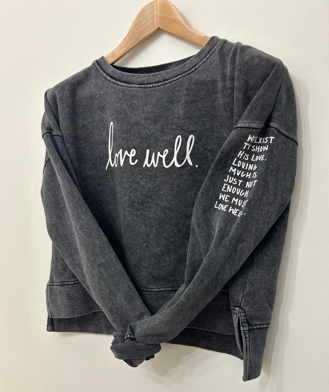 Love Well Original Script Boxy Crew Sweatshirt in Smoke Salt Wash