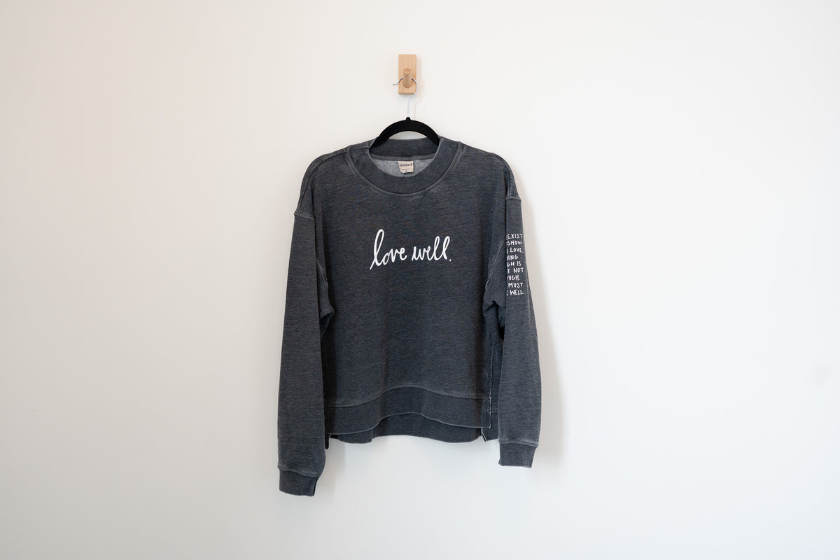 Love Well Original Script Boxy Mock Neck in Washed Black