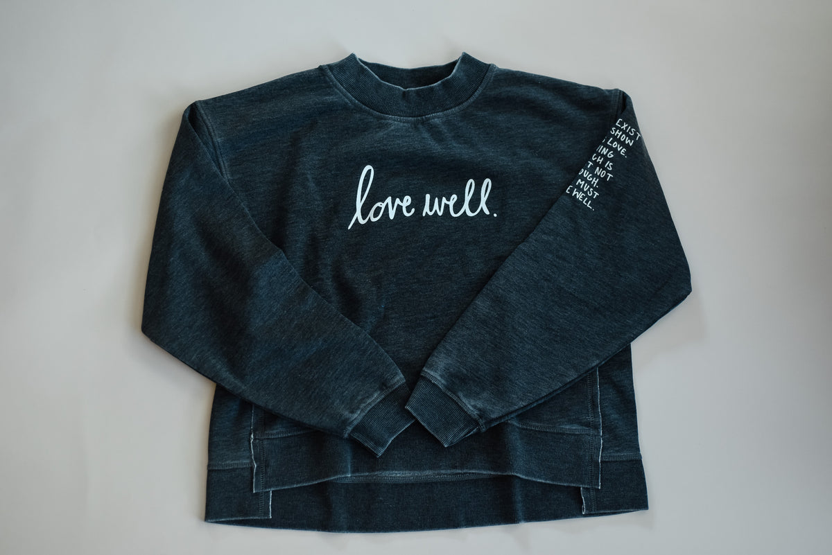 Love Well Original Script Boxy Mock Neck in Washed Black
