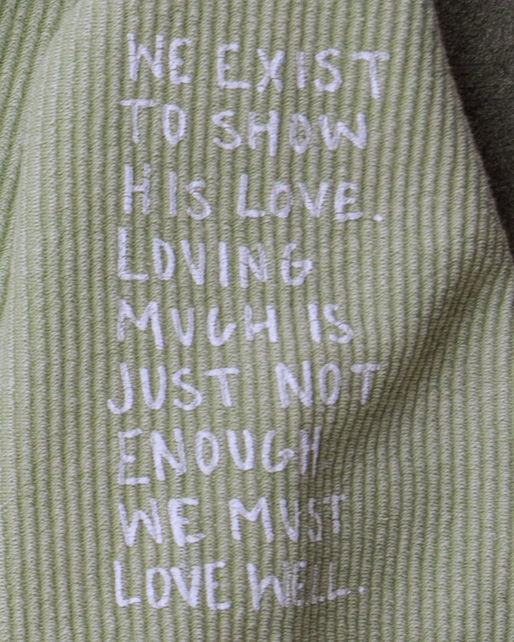 Love Well Original Script Corded Crew in Sage