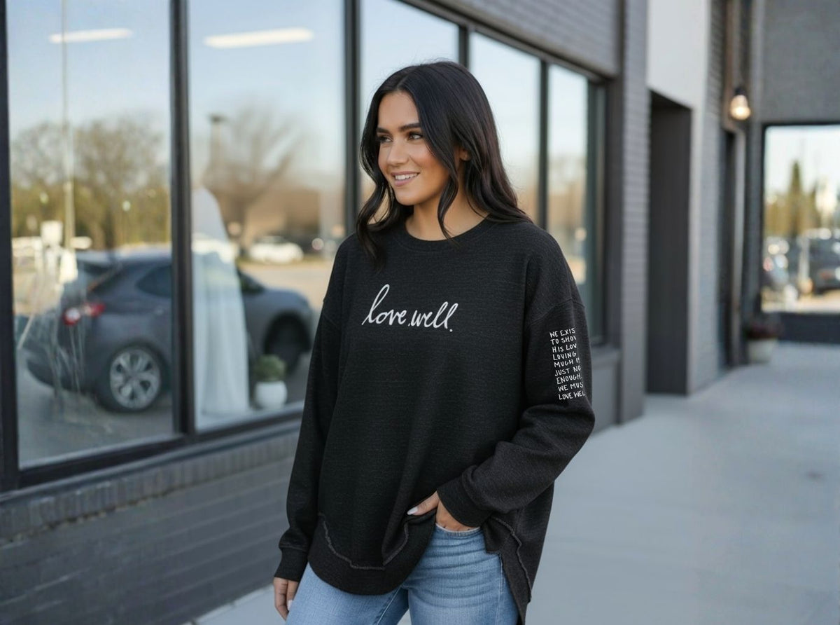 Love Well Original Script Poncho Sweatshirt in Black