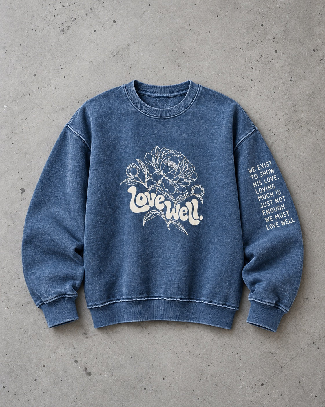 Love Well Peony Crew Sweatshirt in Ink, flat lay