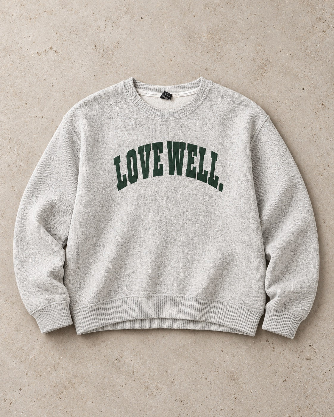 Love Well Vintage Ivy Boxy Crew Sweatshirt in Spruce Heather, flat lay