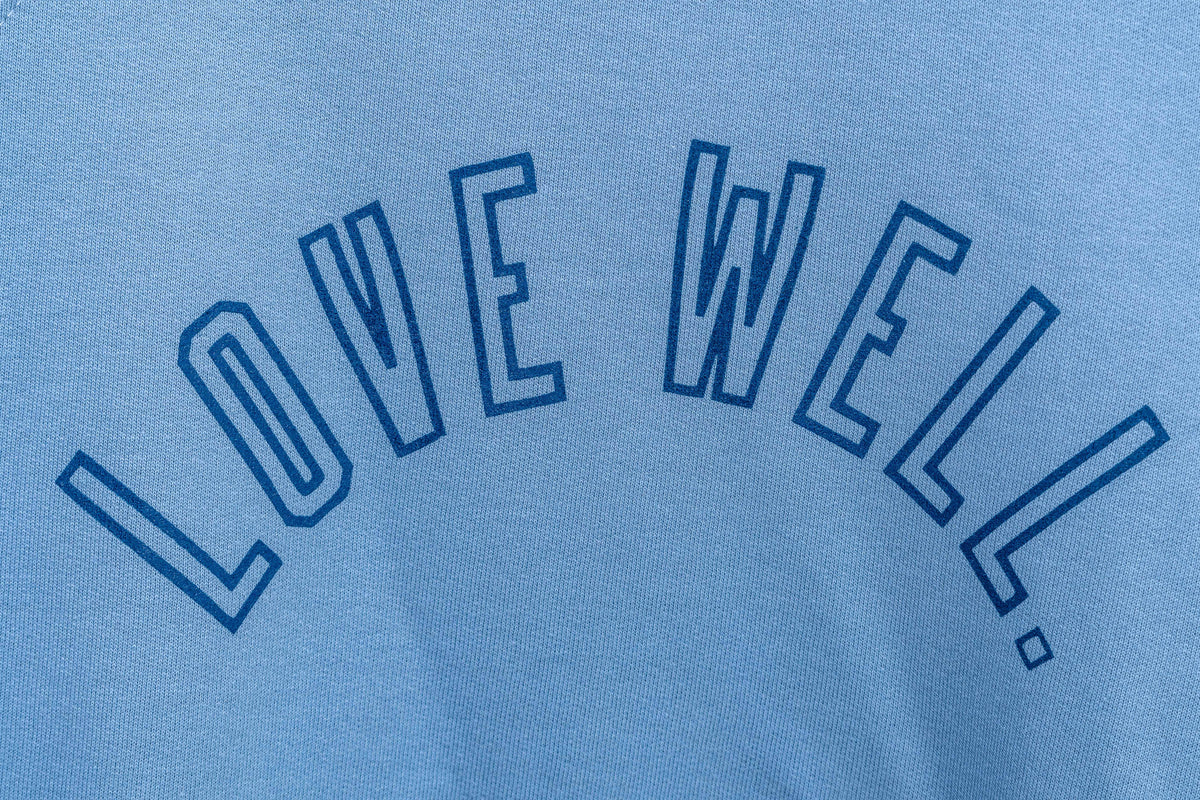 Love Well Vintage Ivy Crew Sweatshirt in Misty Blue, front view